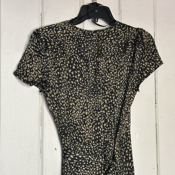Aakaa Women's Size Small Black Satin Cheetah Animal Print Wrap Maxi Dress NWT - Picture 7 of 10